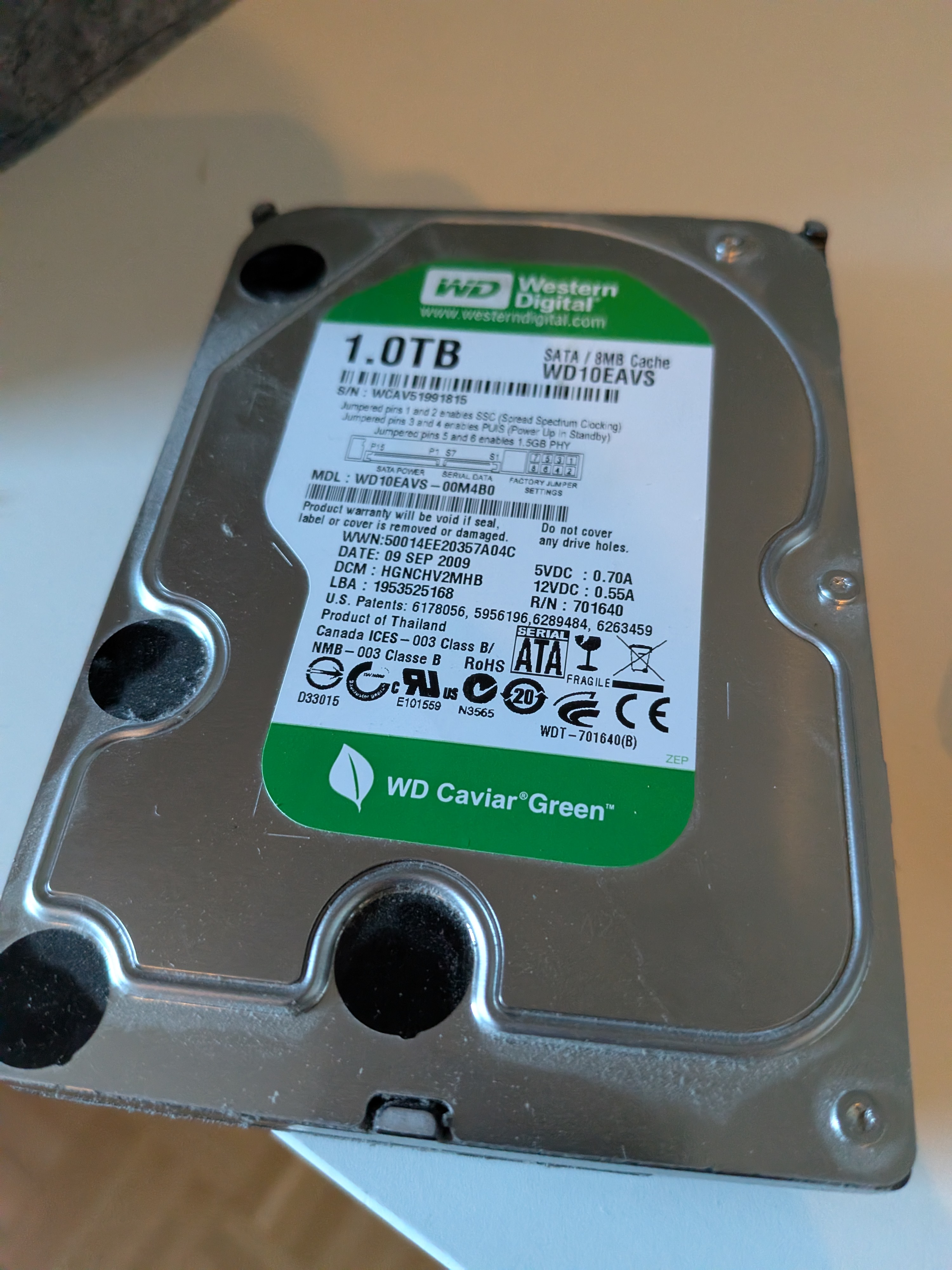 WD Caviar Green 1TB SATA Hard Drive